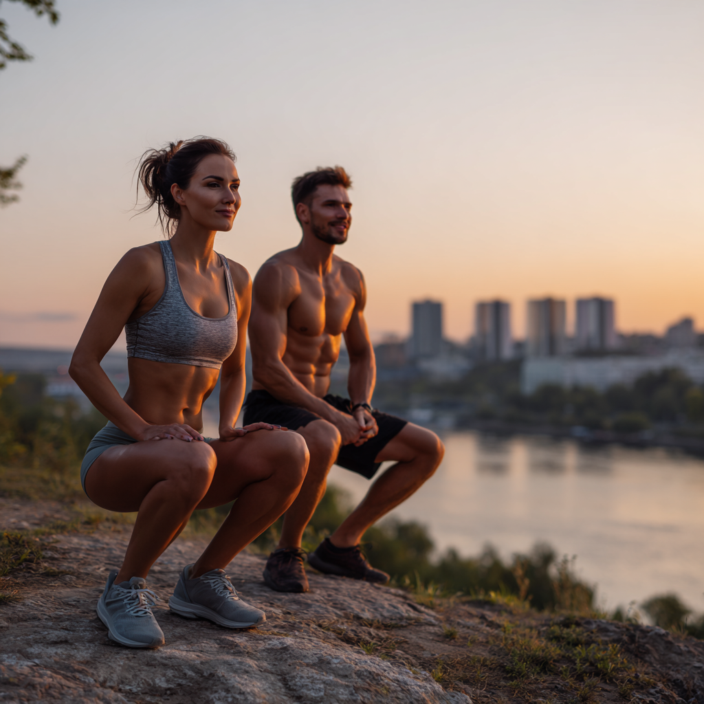 Person stretching at sunrise on a mountain trail in Austria